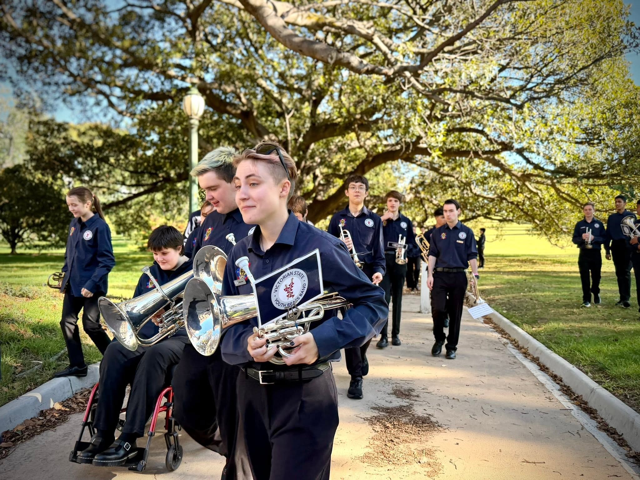 On tour — marching in uniform