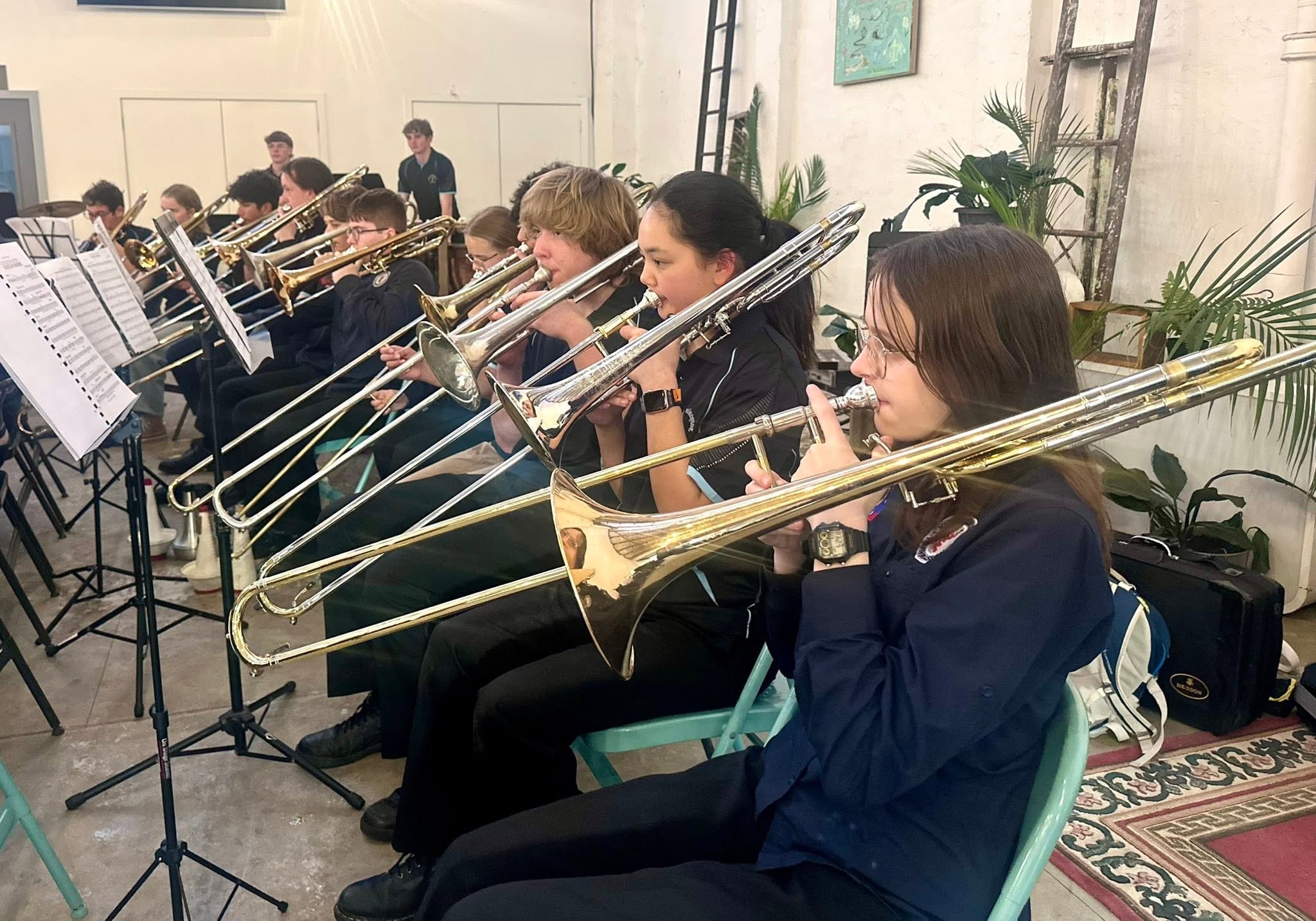 Trombone section in rehearsal